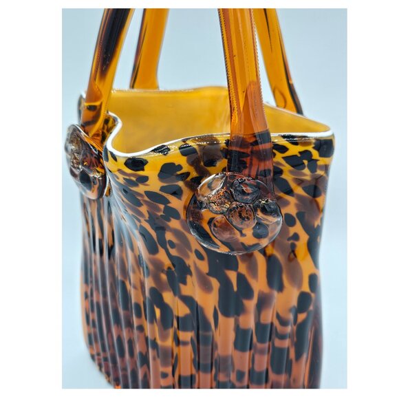 Vintage Hand Blown Glass Purse Vase Leopard, Turtle, Animal Print Glass Handbag - Picture 4 of 9